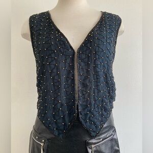 Black Beaded Sleeveless Top/Vest Sz 6/7 US Women